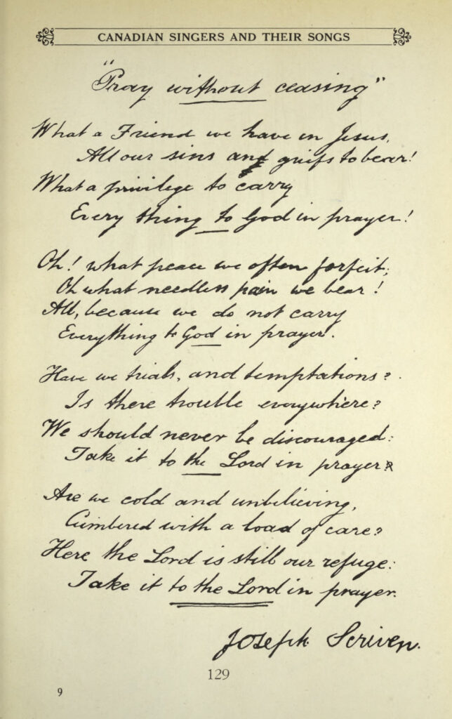 What A Friend We Have In Jesus Original Manuscript