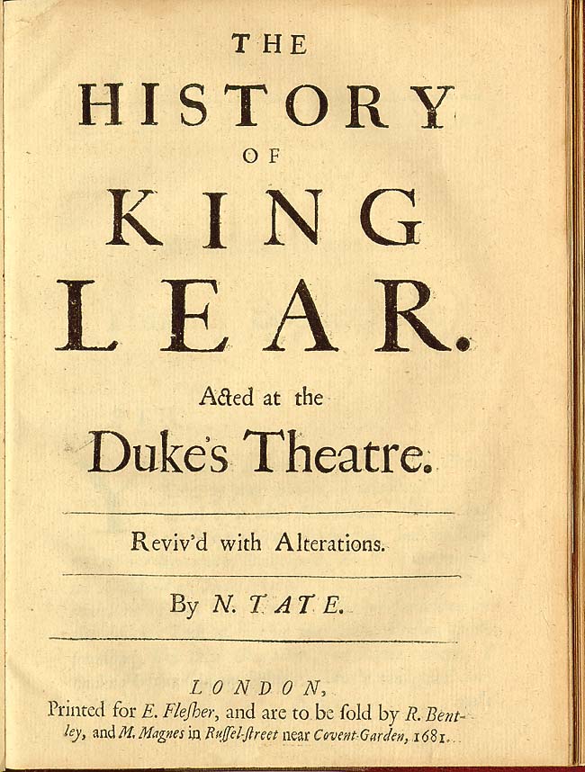 The History Of King Lear by Nahum Tate